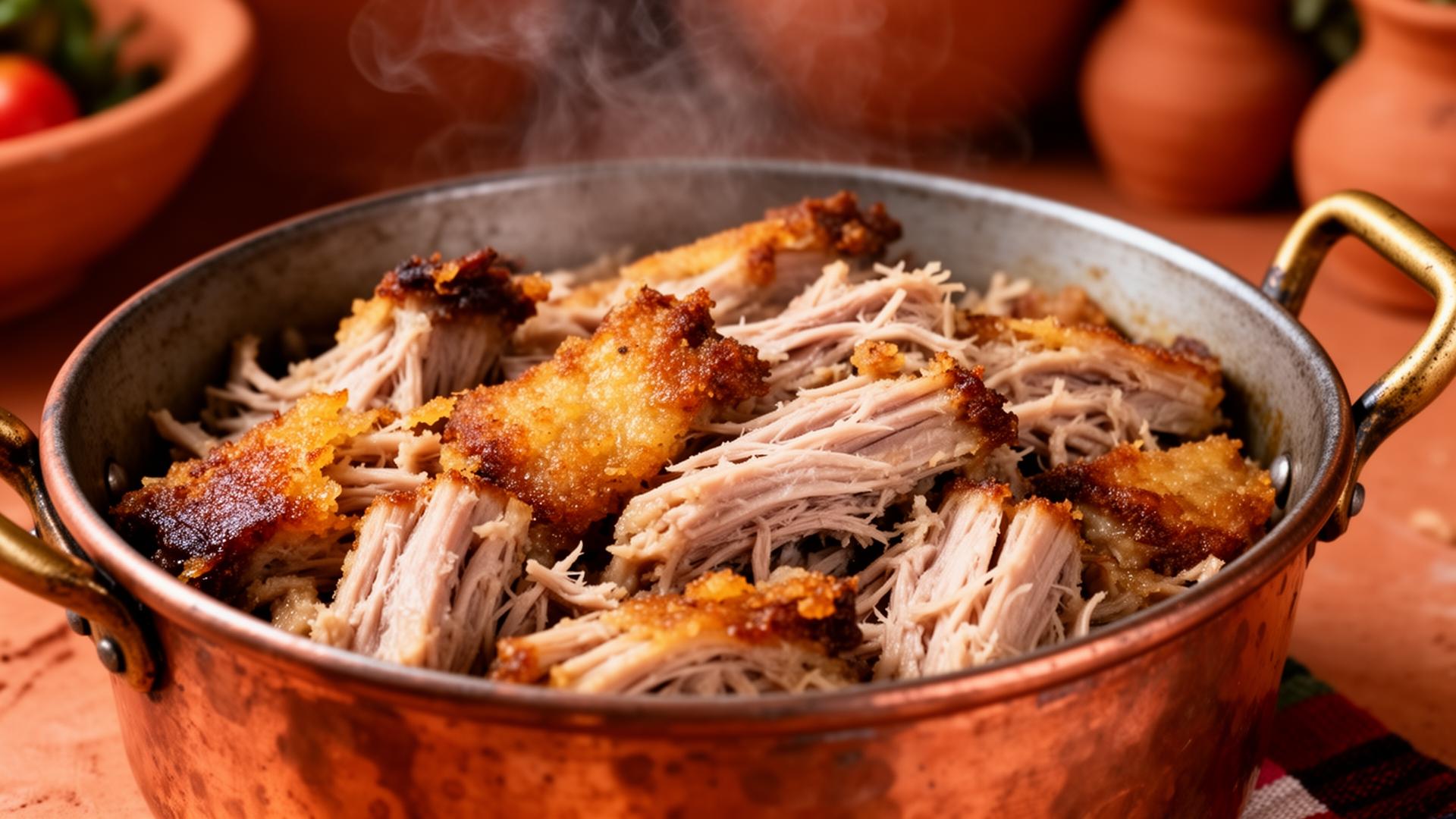 Carnitas michoacanas en cazo de cobre